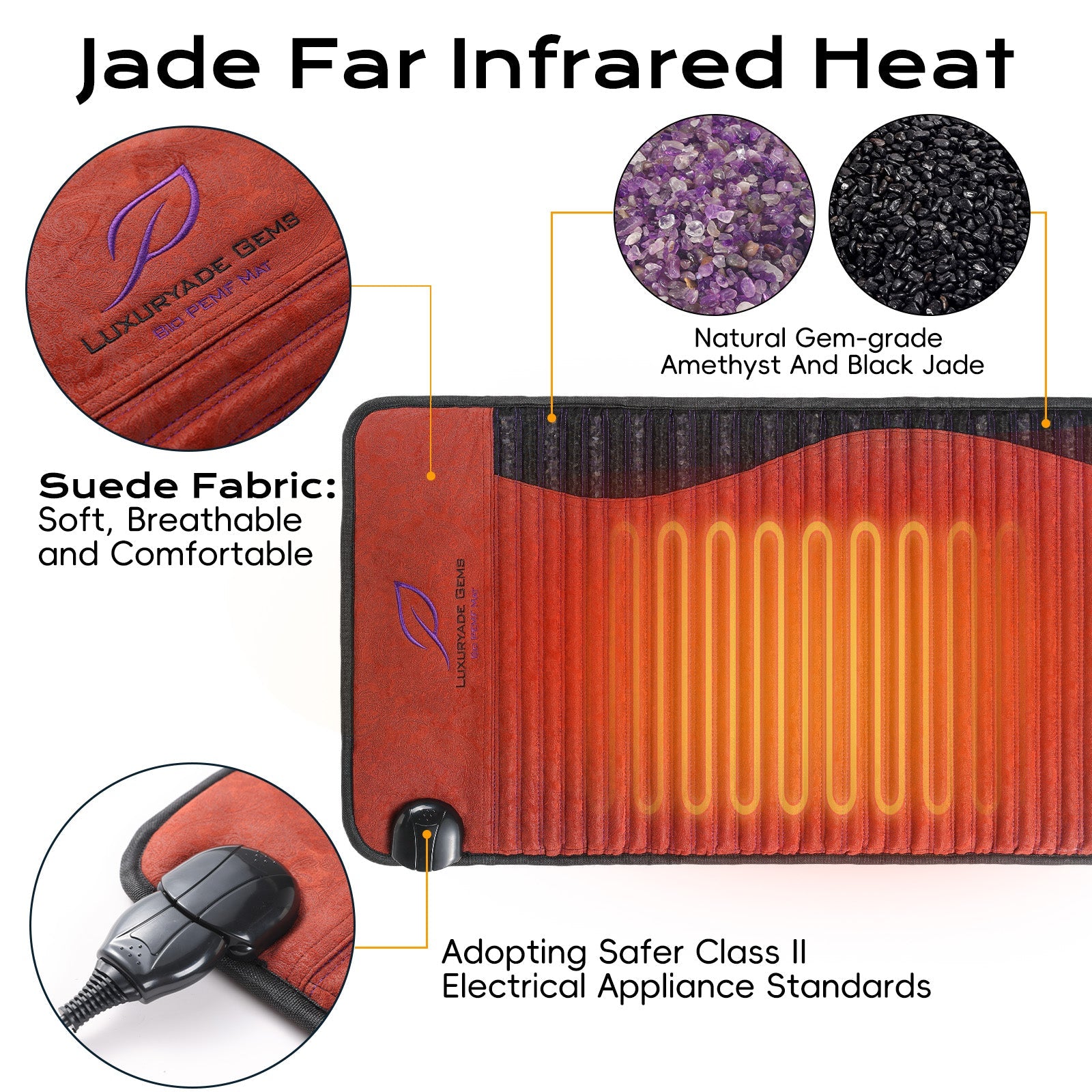 Luxuryade Mini-19"×34" Amethyst™ Mat | Natural Jade & Amethyst | 3-64Hz Bio PEMF Healing