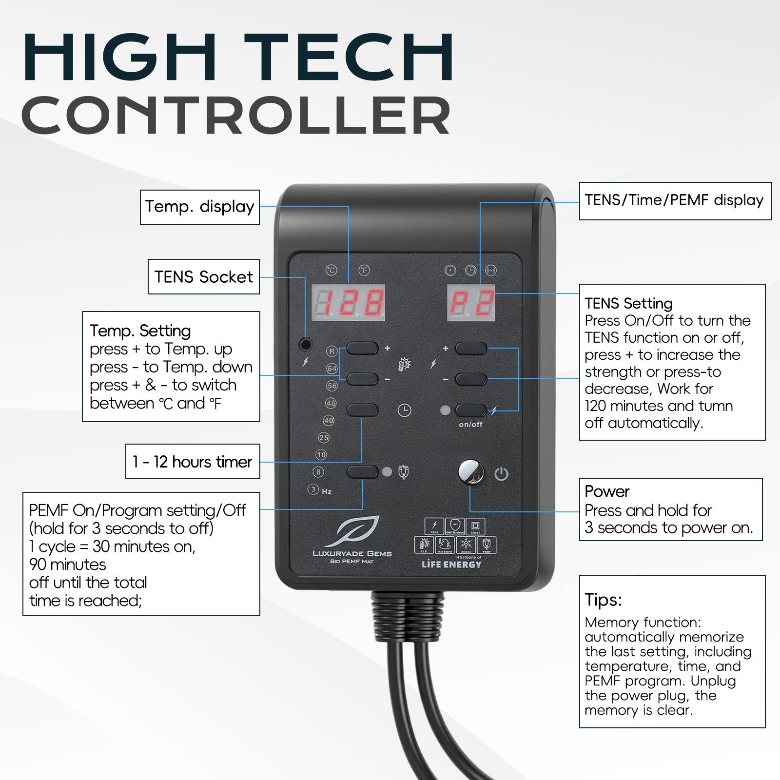 Luxuryade Mini-19"×34" Amethyst™ Mat | Natural Jade & Amethyst | 3-64Hz Bio PEMF Healing